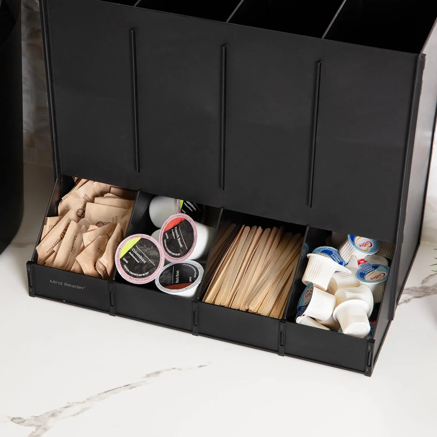 Mind Reader 4-Compartment Single Serve Coffee Pod Dispenser, 120 Pod Capacity, Breakroom, 14.5" L x 9" W x 12.25" H, Black