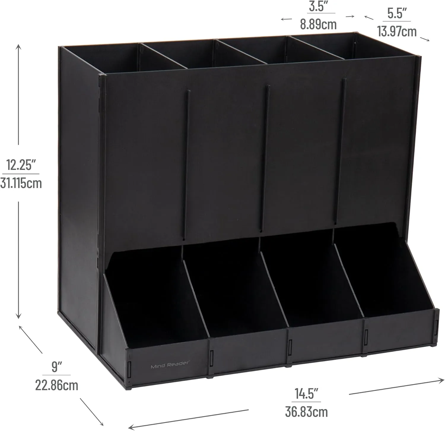 Mind Reader 4-Compartment Single Serve Coffee Pod Dispenser, 120 Pod Capacity, Breakroom, 14.5" L x 9" W x 12.25" H, Black