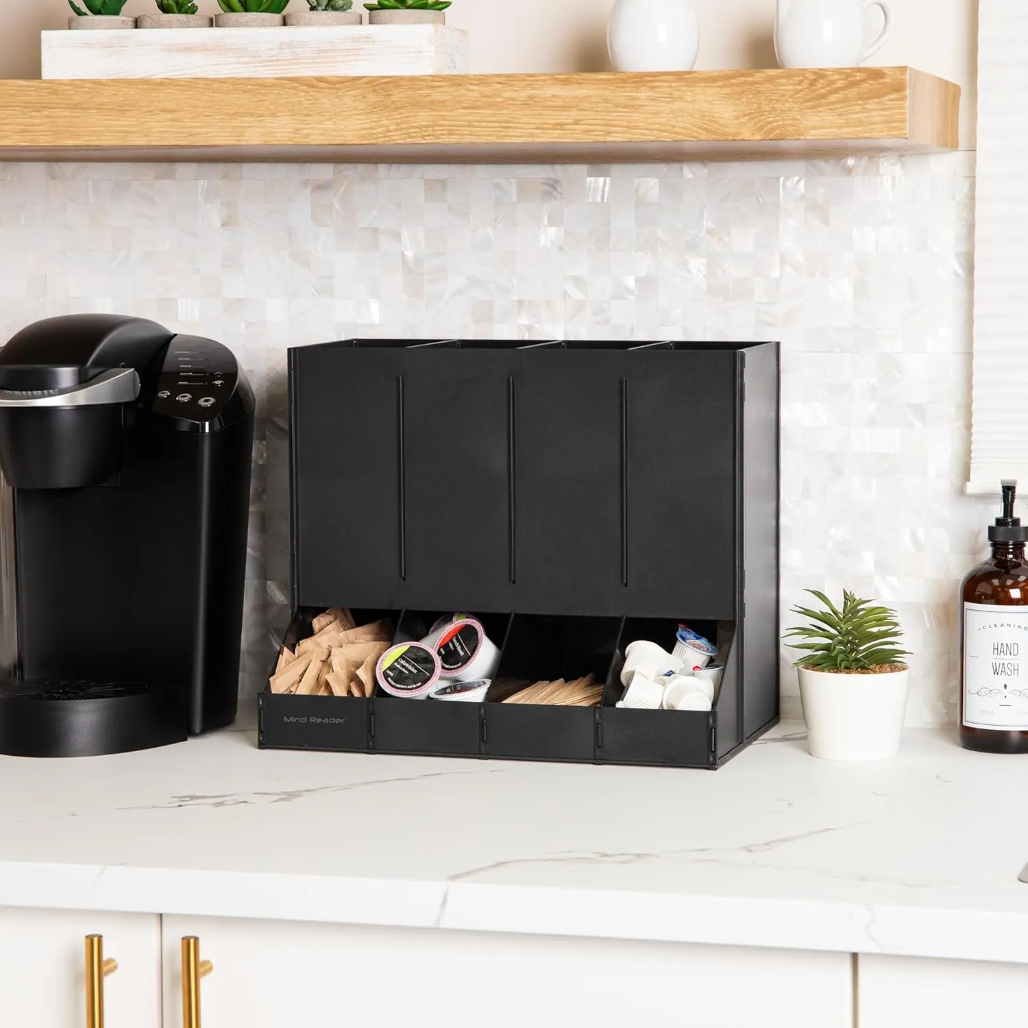 Mind Reader 4-Compartment Single Serve Coffee Pod Dispenser, 120 Pod Capacity, Breakroom, 14.5" L x 9" W x 12.25" H, Black