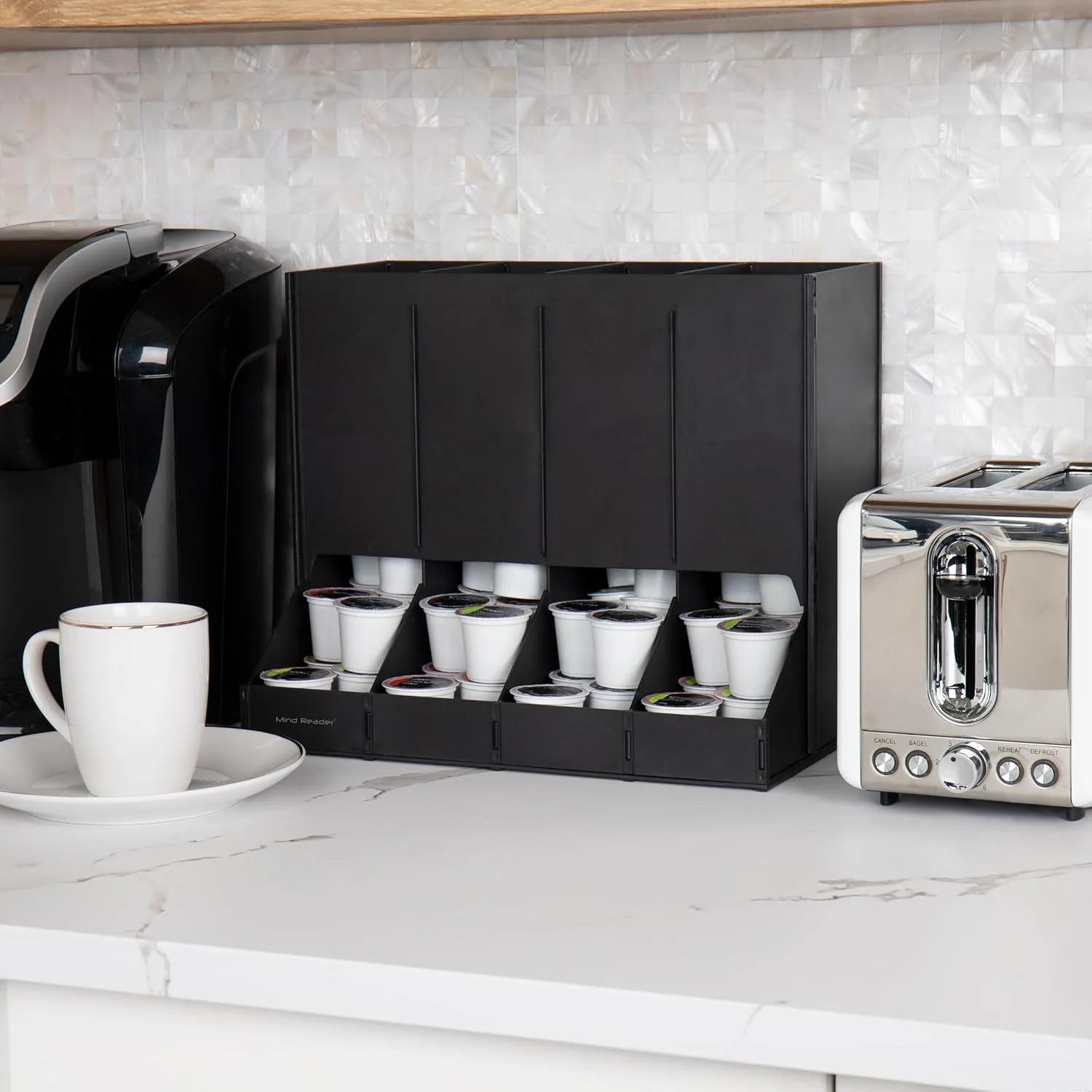 Mind Reader 4-Compartment Single Serve Coffee Pod Dispenser, 120 Pod Capacity, Breakroom, 14.5" L x 9" W x 12.25" H, Black