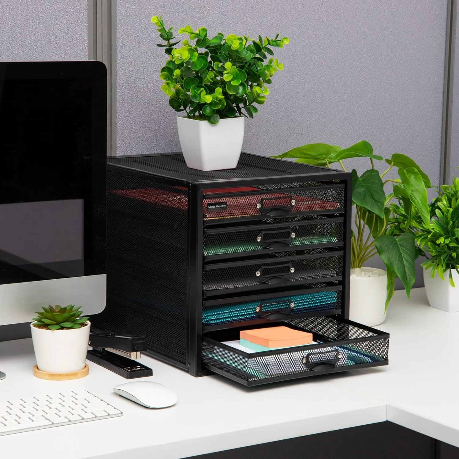Mind Reader File Storage Drawers, Desk Organizer, Multi-Purpose, Crafts, Office, Metal Mesh, 11"L x 14"W x 11"H, Black, 5 Drawer