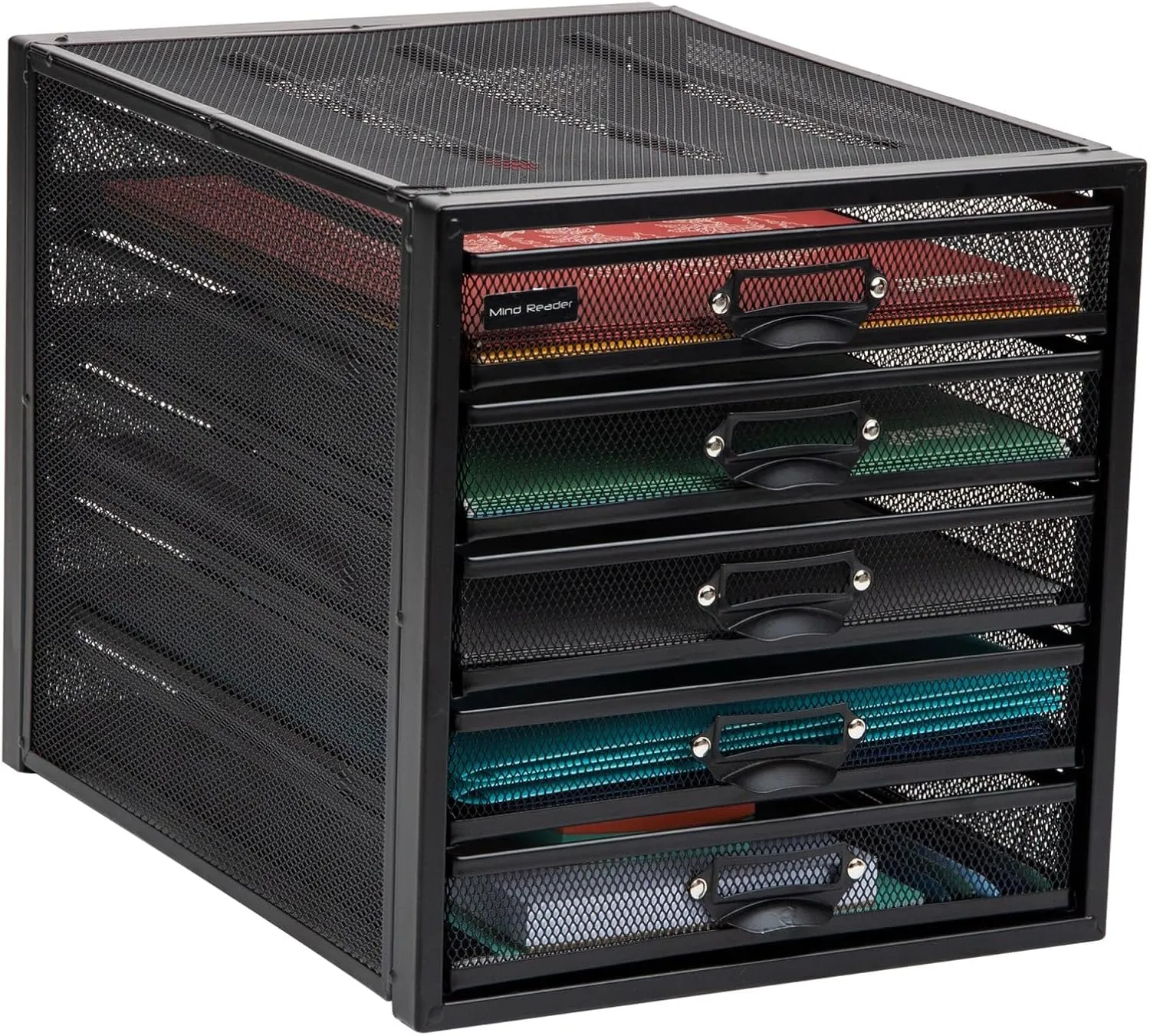 Mind Reader File Storage Drawers, Desk Organizer, Multi-Purpose, Crafts, Office, Metal Mesh, 11"L x 14"W x 11"H, Black, 5 Drawer