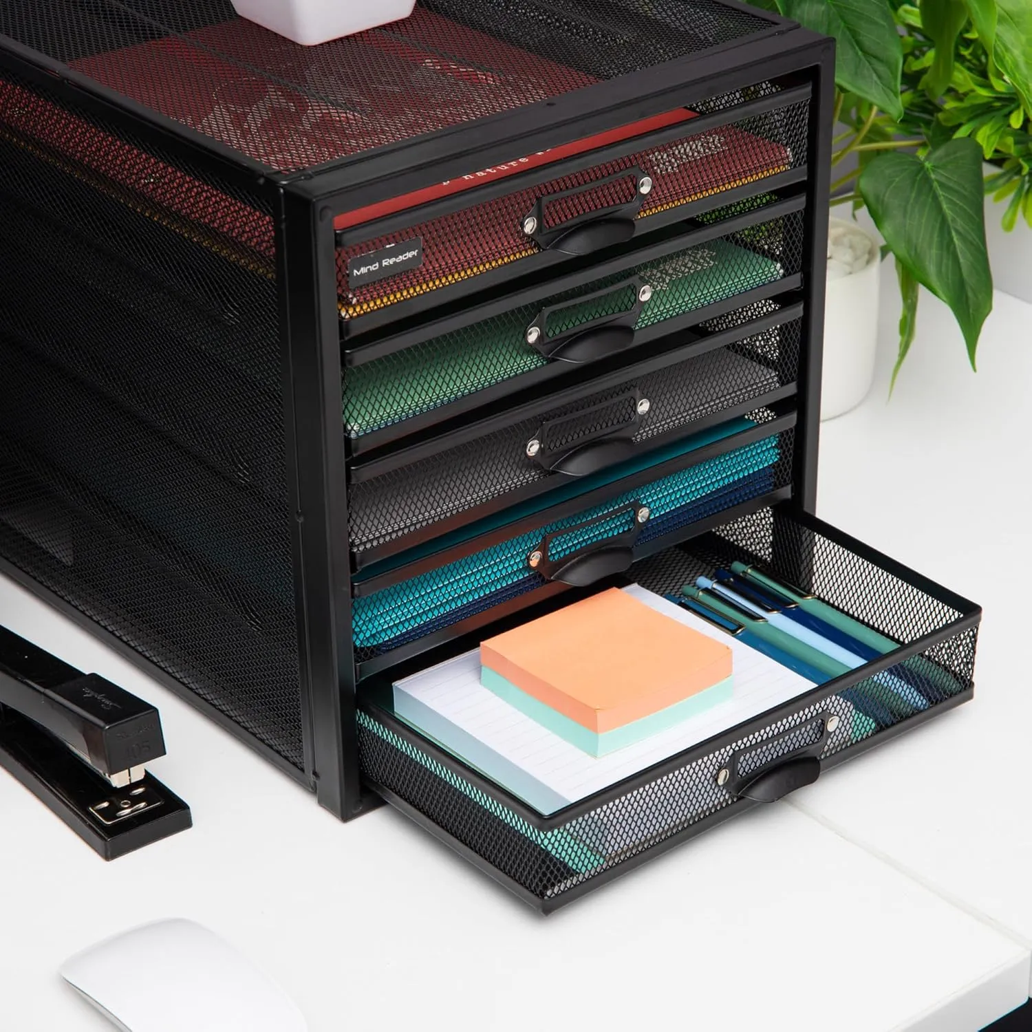 Mind Reader File Storage Drawers, Desk Organizer, Multi-Purpose, Crafts, Office, Metal Mesh, 11"L x 14"W x 11"H, Black, 5 Drawer