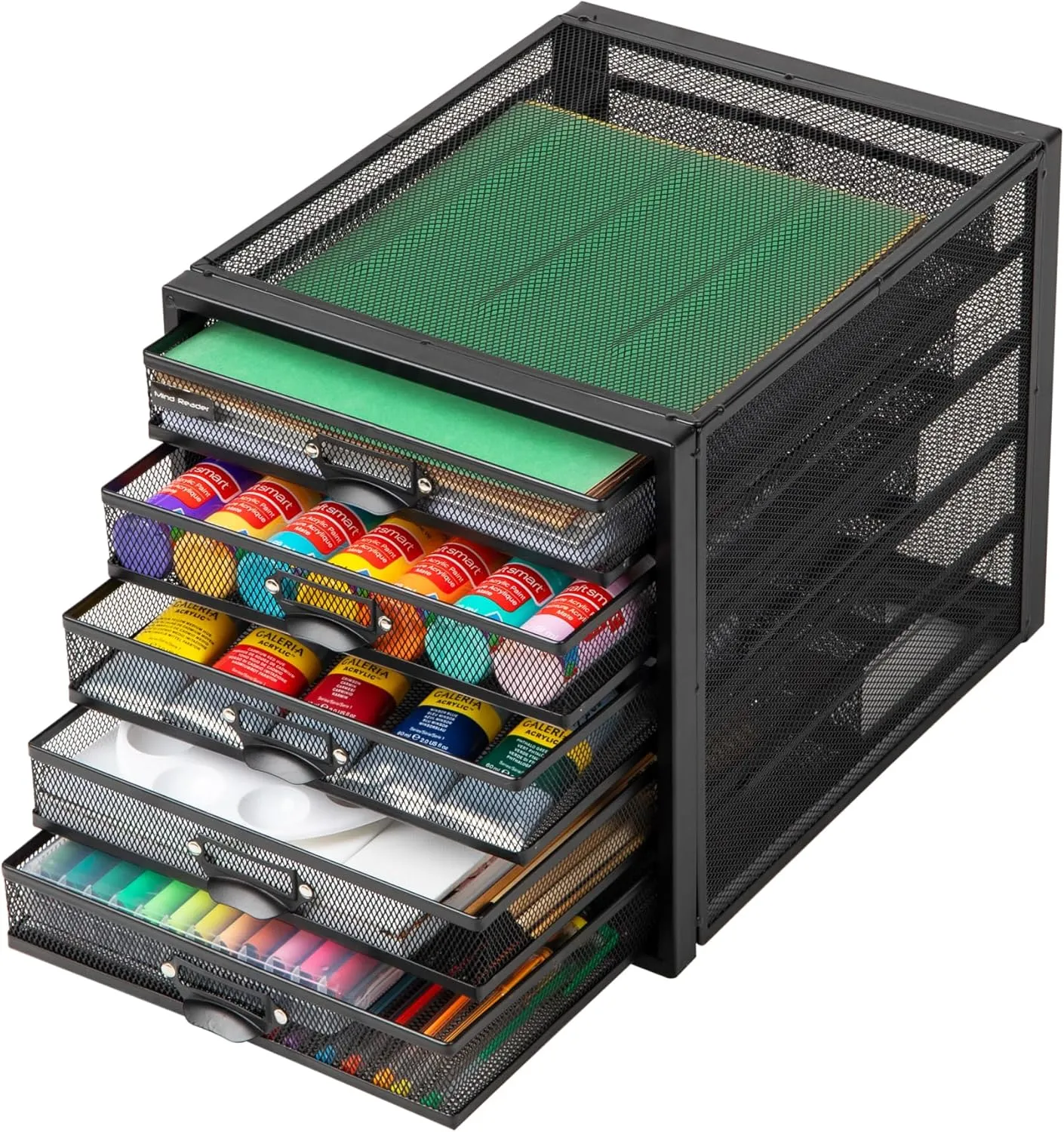 Mind Reader File Storage Drawers, Desk Organizer, Multi-Purpose, Crafts, Office, Metal Mesh, 11"L x 14"W x 11"H, Black, 5 Drawer