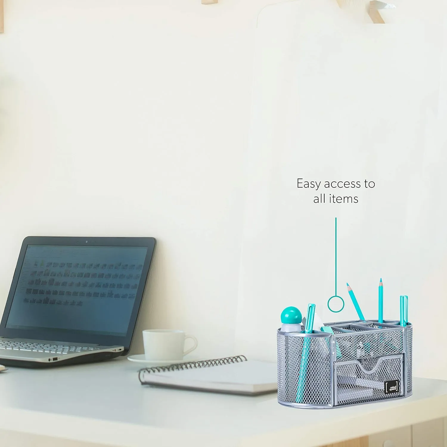 Mindspace Office Desk Organizer with 8 Compartments   Drawer | Desk Caddy Pen Holder For Office Accessories | The Mesh Collection, Silver
