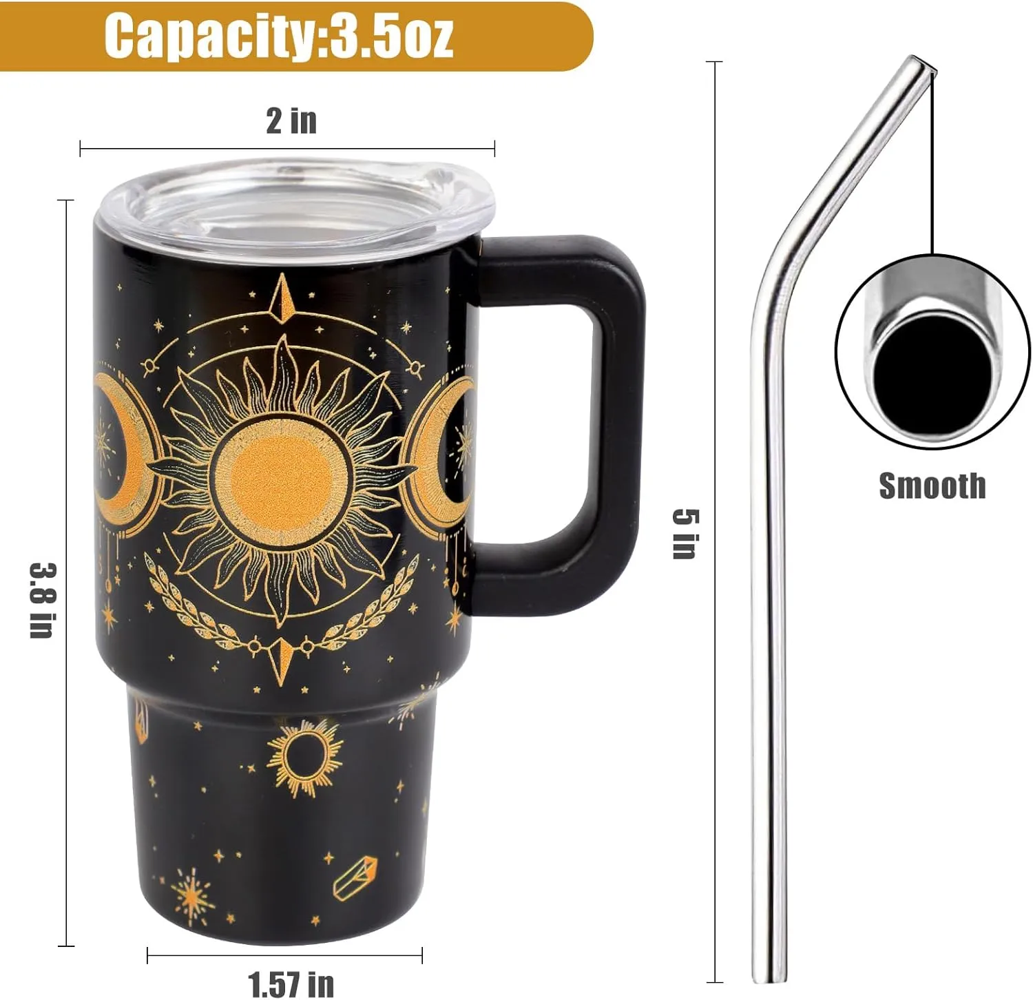 Mini Tarot Cards Shot Glasses with Lids and Straws Handle, 3.5 oz Stainless Steel Sun Moon Stars Tree Butterfly Eyes Mini Tumblers for Drink Cocktail Bar Beach Party Decorations Gift (6 Packs)