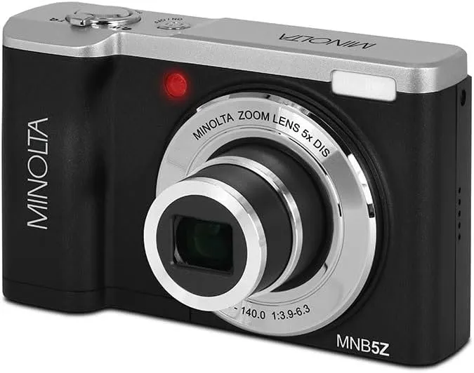 Minolta MNB5Z 56MP 5K Ultra HD 2.8" LCD Screen Digital Camera, Black, Bundle with Camera Case, 64GB Memory Card, Multi Card Reader