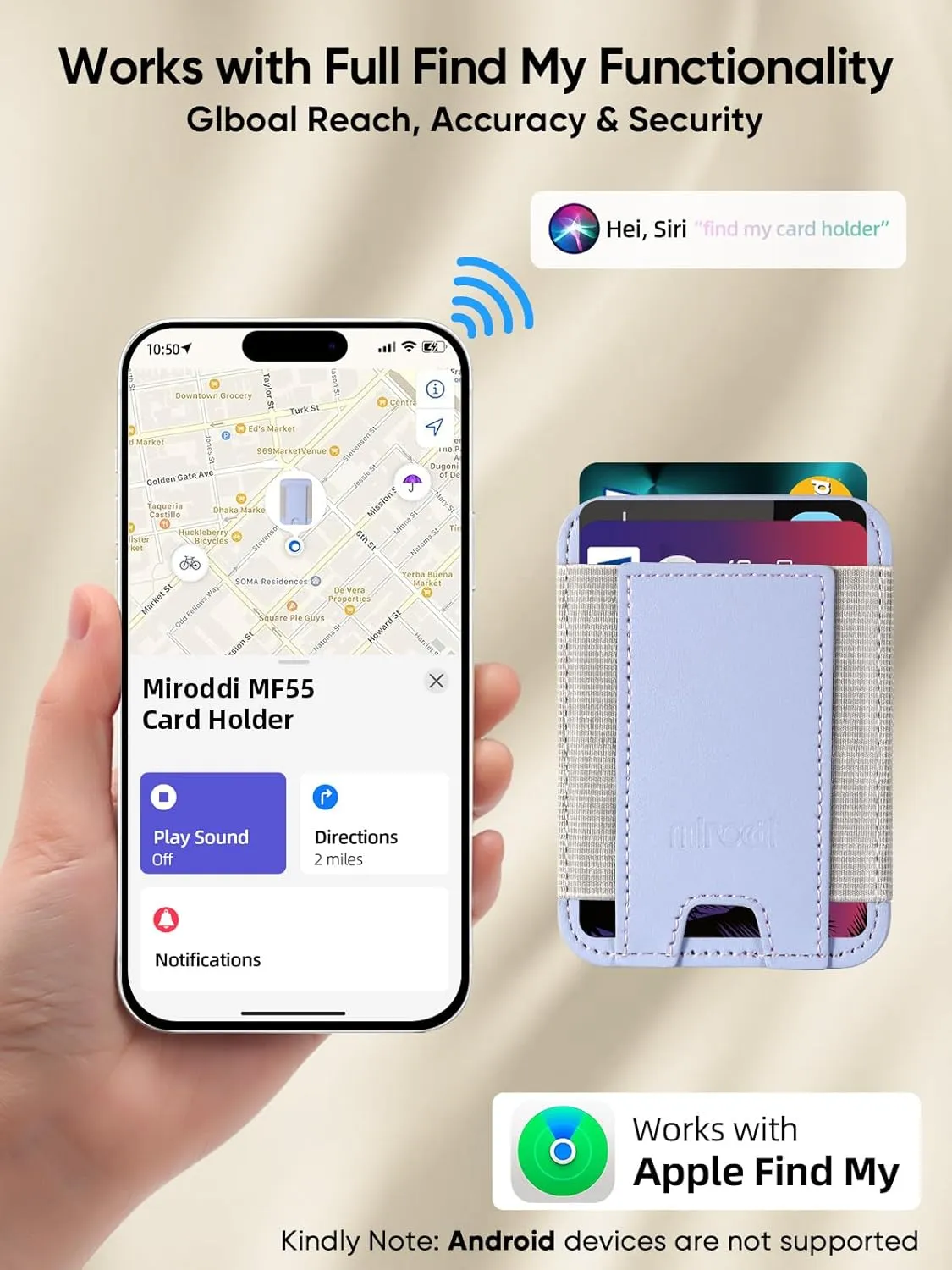 Miroddi Credit Card Holder with Find My, Premium Leather Small Wallet for Women, RFID Blocking Slim Card Wallet for Women Men, Minimalist Business Credit Card Wallet, Holds Up to 14 Cards, Purple