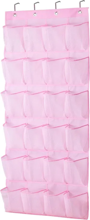 MISSLO Kids Shoe Organizer Pink Room Decor for Bedroom Door Hanging Baby Closet Storage Over The Rack Breathable 24 Large Mesh Pockets for Toddler Girl
