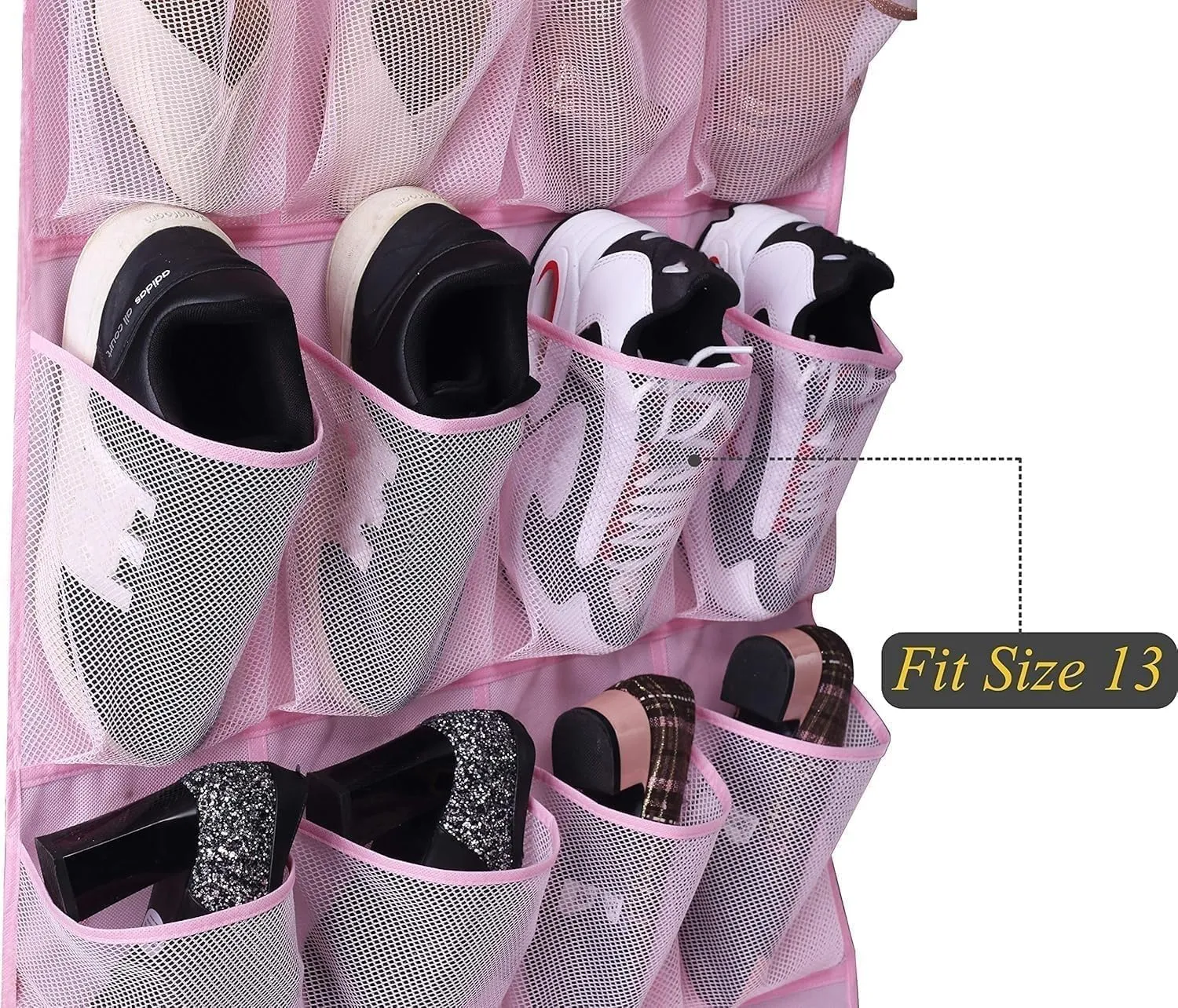 MISSLO Kids Shoe Organizer Pink Room Decor for Bedroom Door Hanging Baby Closet Storage Over The Rack Breathable 24 Large Mesh Pockets for Toddler Girl