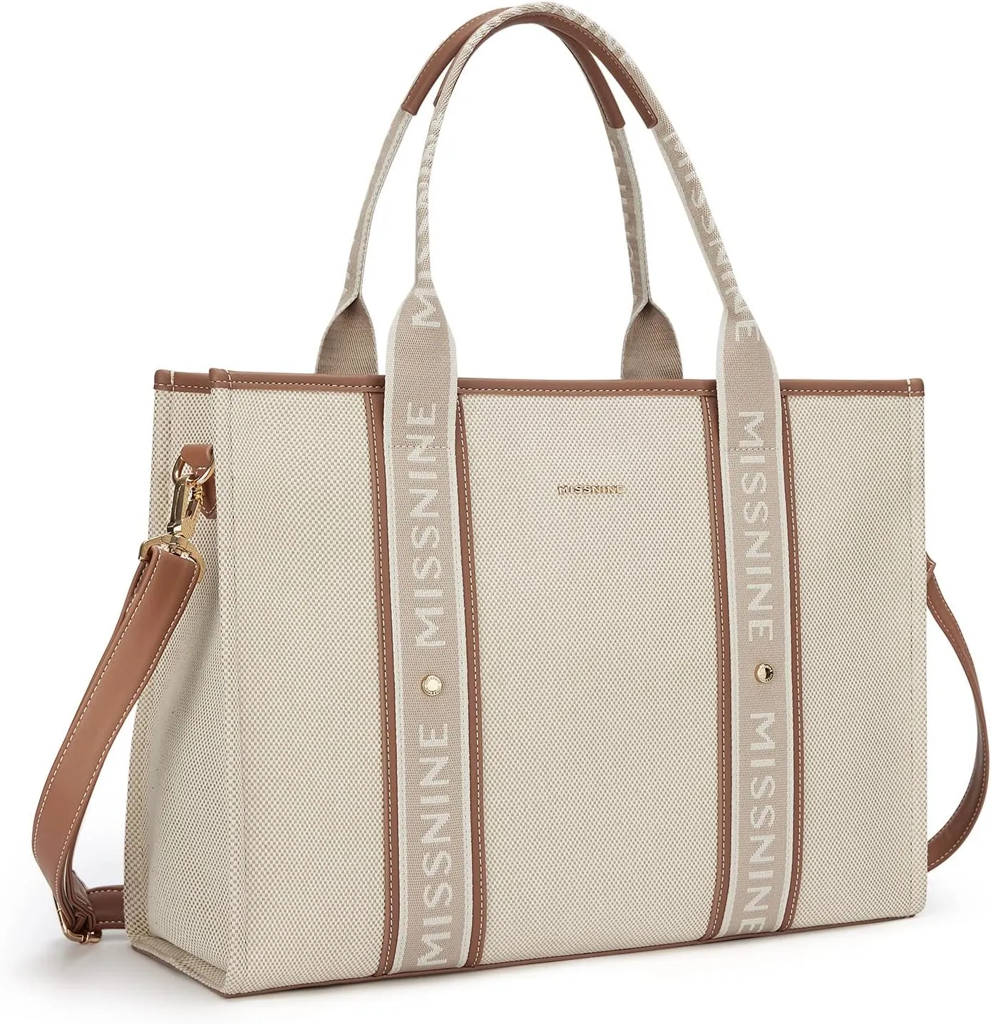 Missnine Tote Bag Canvas Laptop Bag 15.6 inch Briefcase for Women Large Capacity Handbag for Office, School, Travel