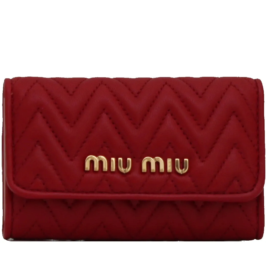Miu Miu 5PG222 Nappa Impunture Leather Key Holder- Fuoco