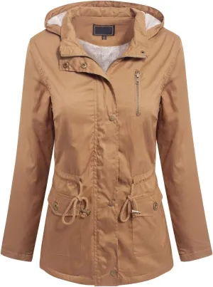 MixMatchy Women's Faux Fur Waist Drawstring Lightly Padded Utility Fashion Jacket Parka