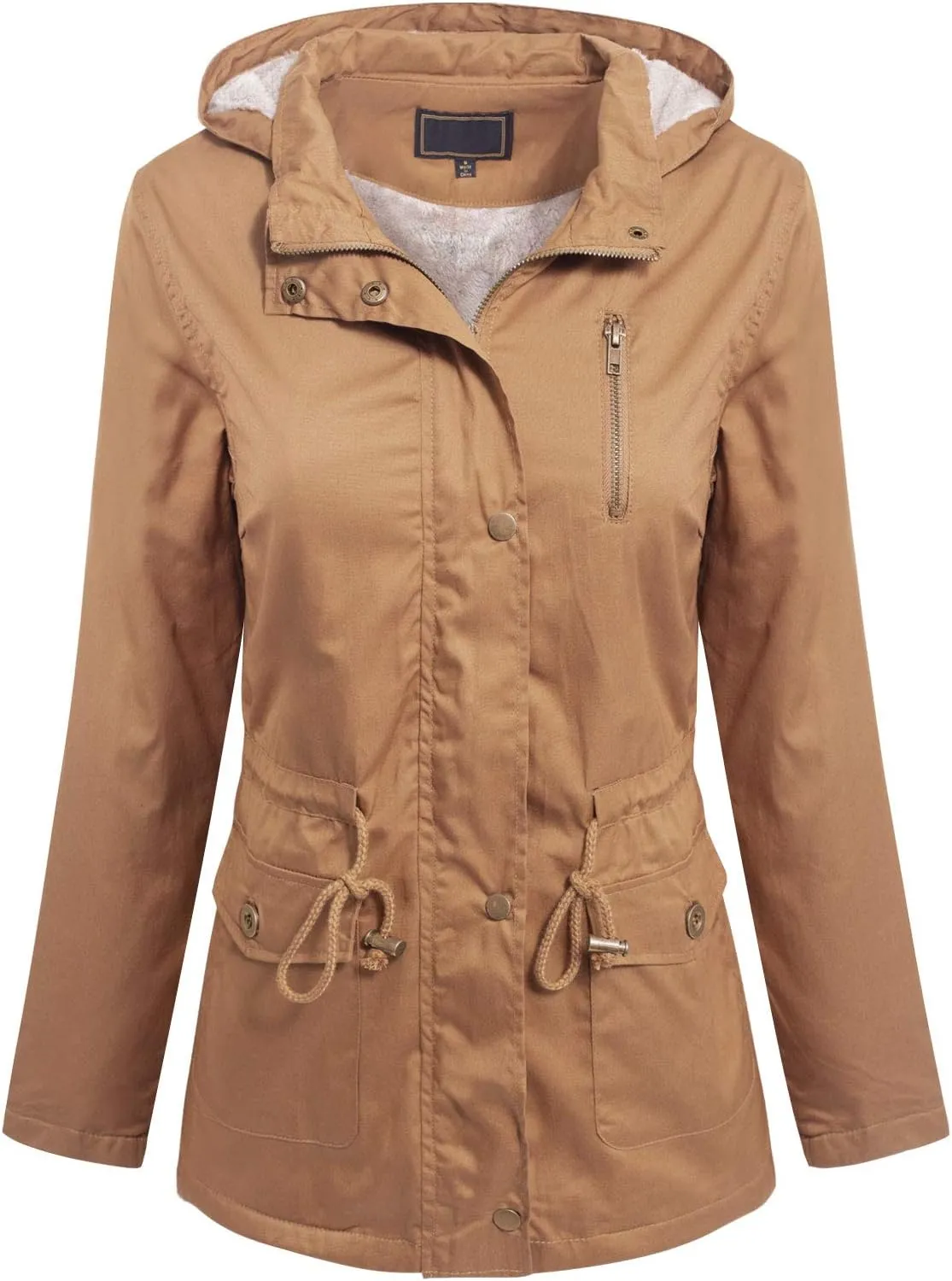 MixMatchy Women's Faux Fur Waist Drawstring Lightly Padded Utility Fashion Jacket Parka