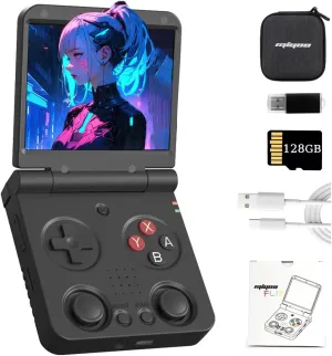 Miy-oo Flip V2 Retro Handheld Game Console with 128G TF Card, 3.5-inch IPS Screen Linux System Portable Video Game Emulator with 3000mAh Battery & WiF