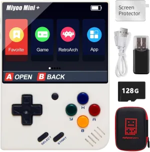 Miyoo Mini Plus Handheld Game Console with Hard Case, 3.5 Inch IPS Screen Retro Video Game Console, Built-in 128G TF Card 15000  Games & 3000mAh Battery, Support WiFi