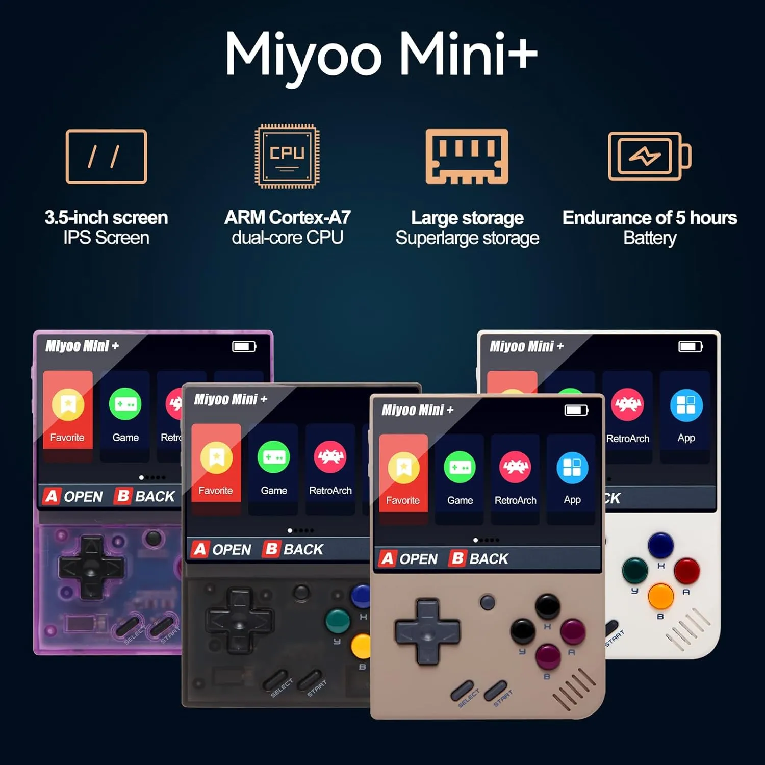 Miyoo Mini Plus Handheld Game Console with Hard Case, 3.5 Inch IPS Screen Retro Video Game Console, Built-in 128G TF Card 15000  Games & 3000mAh Battery, Support WiFi