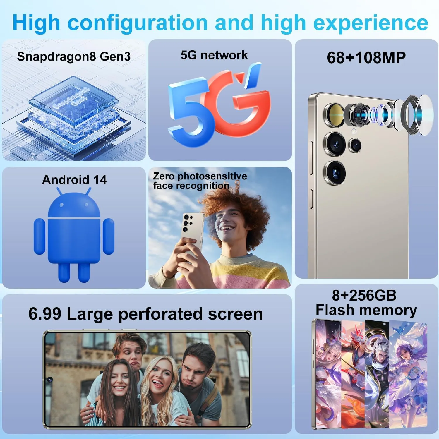 MMY I25 Ultra Unlocked Cell Phone, Built in Pen,6.99" HD Screen 8 256GB Unlocked Phones,Android 14 7000mAh Long Battery Life Smartphone,5G/Dual SIM/Fingerprint Unlock/Face ID (Grey, 8 256)