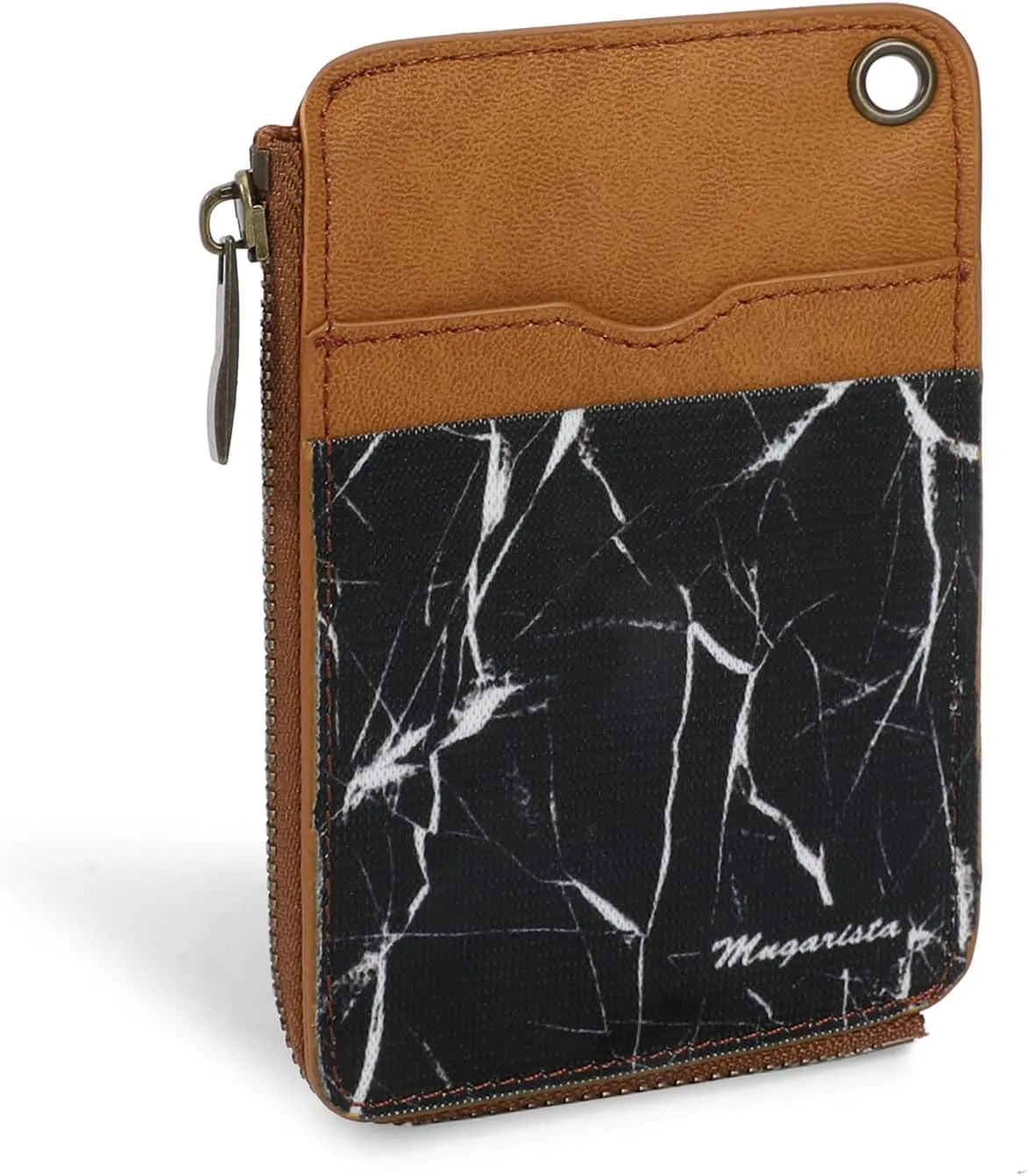 MNGARISTA Elastic Card Holder Wallet, Slim Minimalist Wallet Vertical Credit Card Holder and Men & Women Front Pocket Wallet with 3 Card Slots and 1 Side Zipper Pocket, Black Marbling