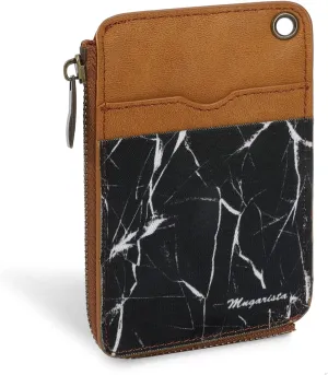 MNGARISTA Elastic Card Holder Wallet, Slim Minimalist Wallet Vertical Credit Card Holder and Men & Women Front Pocket Wallet with 3 Card Slots and 1 Side Zipper Pocket, Black Marbling