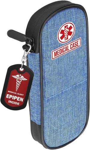 mnmoom Epipen carry case waterproof Insulated Travel Medication Organizer Bag with a Epipen Zipper Pull Bag Tag (Blue)