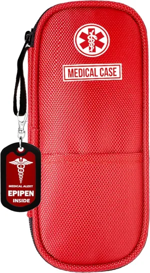 mnmoom Epipen carry case waterproof Insulated Travel Medication Organizer Bag with a Epipen Zipper Pull Bag Tag (Red)