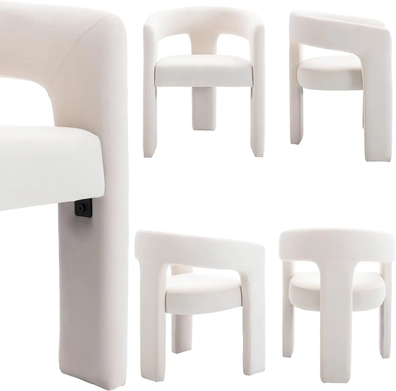 Modern Dining Chair, Velvet Upholstered Barrel Kitchen Chair, Round Dining Chairs with Wooden Legs, Assembled Accent Armchairs for Dining Room/Living Room/Bedroom/Side, Ivory