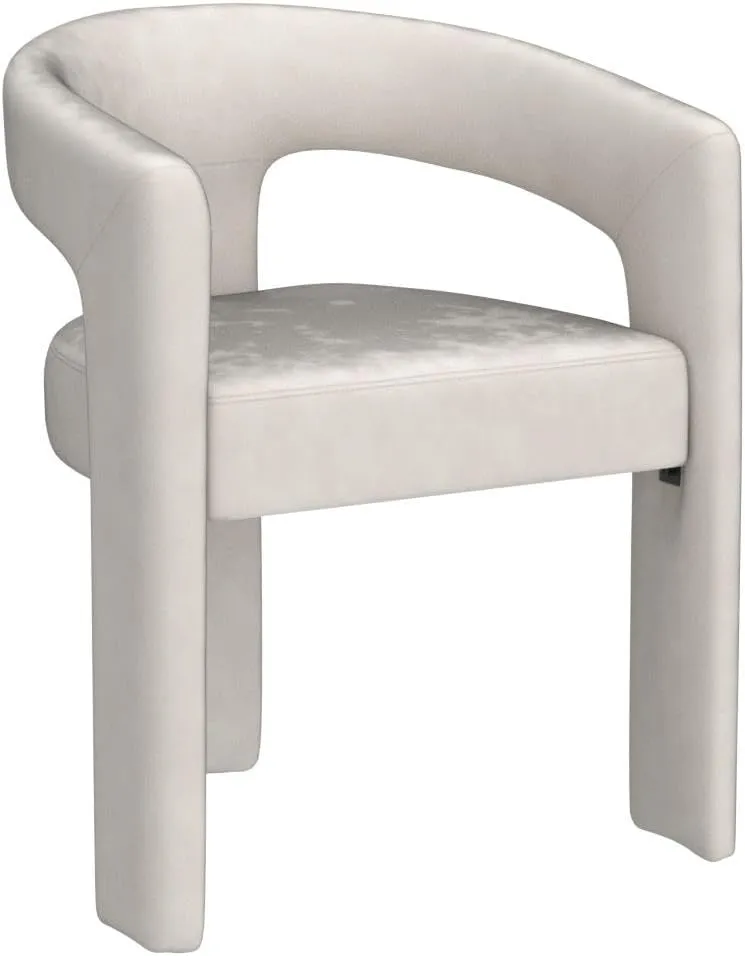Modern Dining Chair, Velvet Upholstered Barrel Kitchen Chair, Round Dining Chairs with Wooden Legs, Assembled Accent Armchairs for Dining Room/Living Room/Bedroom/Side, Ivory