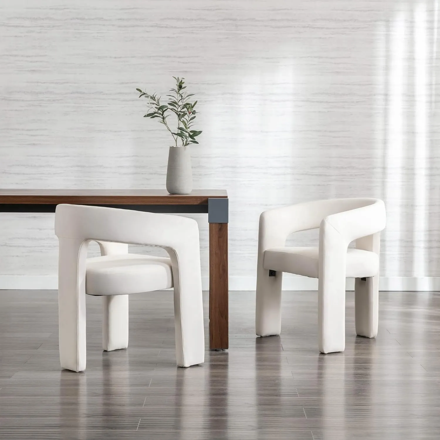 Modern Dining Chair, Velvet Upholstered Barrel Kitchen Chair, Round Dining Chairs with Wooden Legs, Assembled Accent Armchairs for Dining Room/Living Room/Bedroom/Side, Ivory