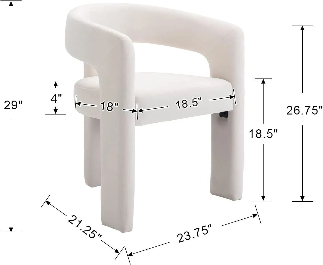 Modern Dining Chair, Velvet Upholstered Barrel Kitchen Chair, Round Dining Chairs with Wooden Legs, Assembled Accent Armchairs for Dining Room/Living Room/Bedroom/Side, Ivory
