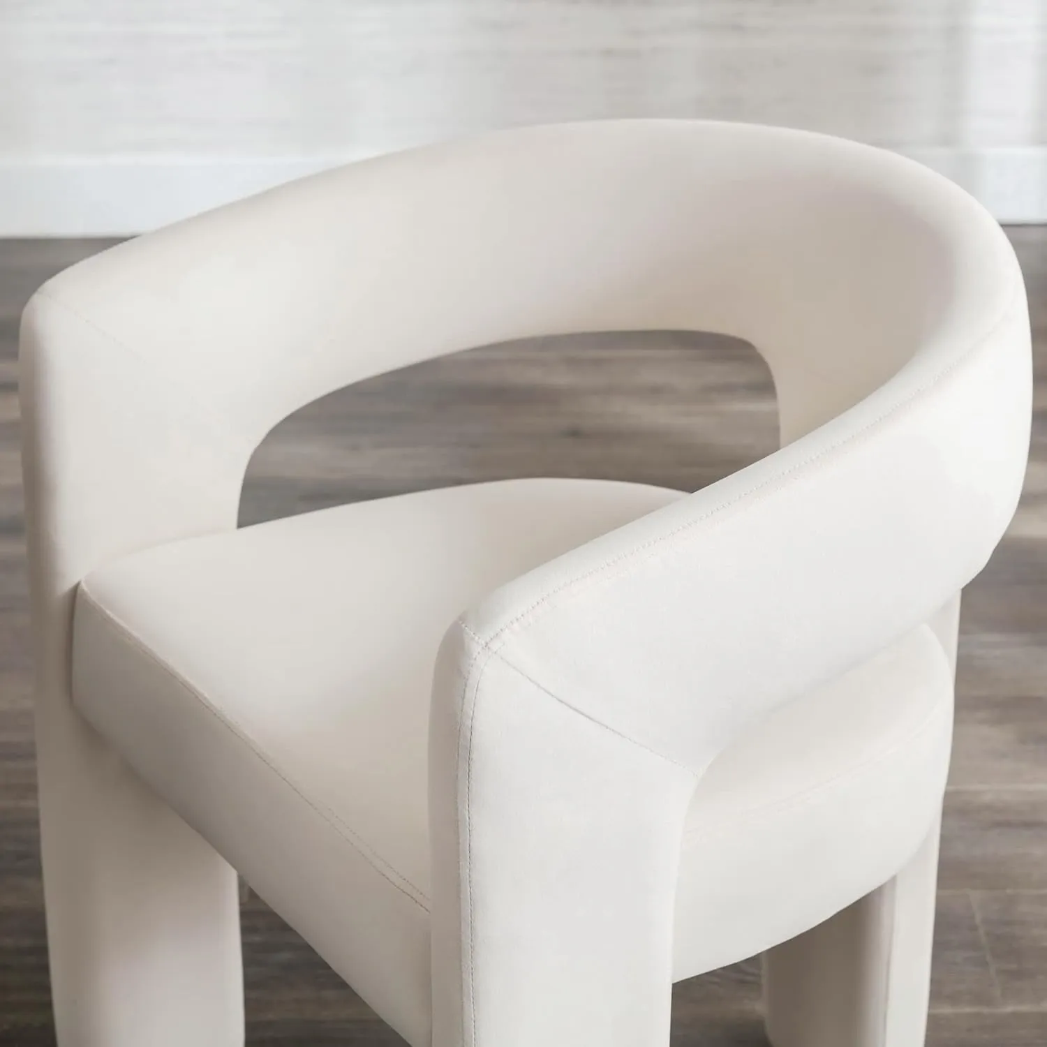Modern Dining Chair, Velvet Upholstered Barrel Kitchen Chair, Round Dining Chairs with Wooden Legs, Assembled Accent Armchairs for Dining Room/Living Room/Bedroom/Side, Ivory