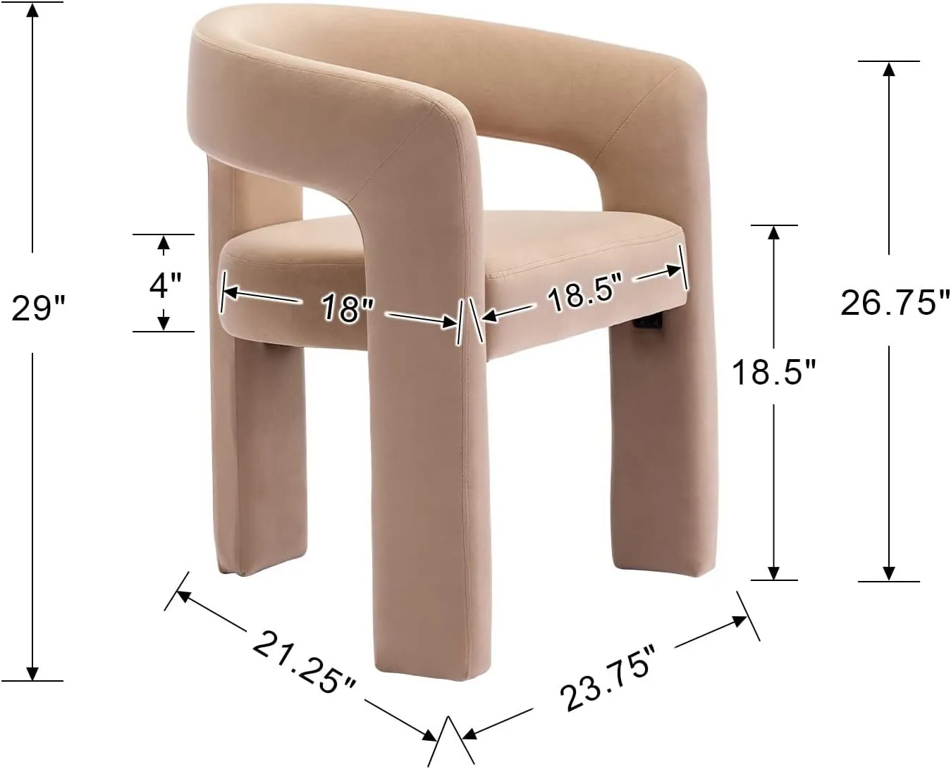 Modern Dining Chair, Velvet Upholstered Barrel Kitchen Chair, Round Dining Chairs with Wooden Legs, Assembled Accent Armchairs for Dining Room/Living Room/Bedroom/Side, Khaki