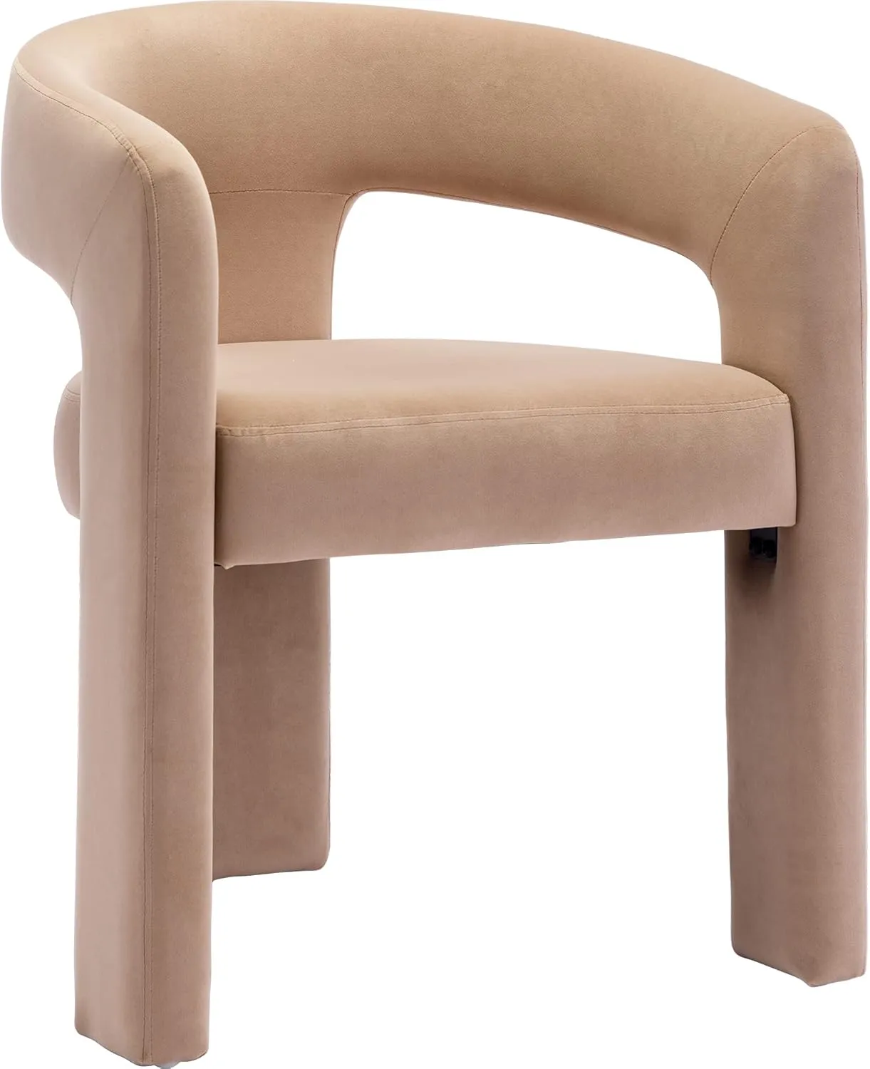 Modern Dining Chair, Velvet Upholstered Barrel Kitchen Chair, Round Dining Chairs with Wooden Legs, Assembled Accent Armchairs for Dining Room/Living Room/Bedroom/Side, Khaki