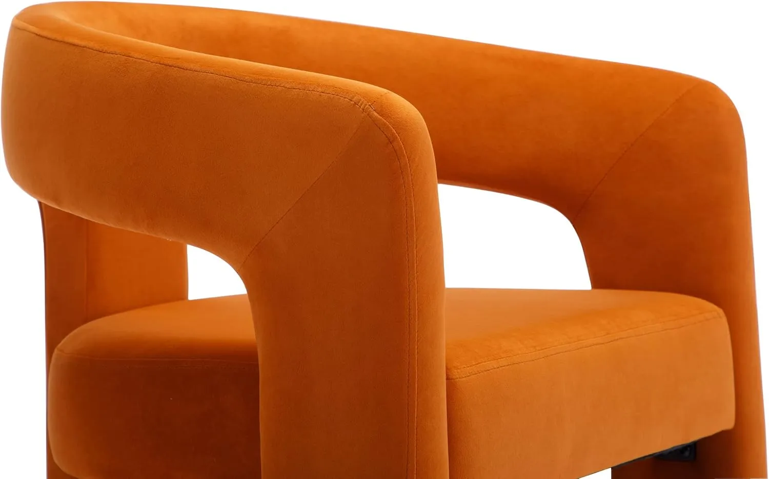 Modern Dining Chair, Velvet Upholstered Barrel Kitchen Chair, Round Dining Chairs with Wooden Legs, Assembled Accent Armchairs for Dining Room/Living Room/Bedroom/Side, Orange