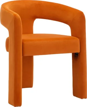 Modern Dining Chair, Velvet Upholstered Barrel Kitchen Chair, Round Dining Chairs with Wooden Legs, Assembled Accent Armchairs for Dining Room/Living Room/Bedroom/Side, Orange