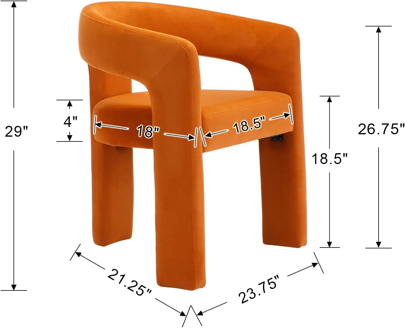 Modern Dining Chair, Velvet Upholstered Barrel Kitchen Chair, Round Dining Chairs with Wooden Legs, Assembled Accent Armchairs for Dining Room/Living Room/Bedroom/Side, Orange