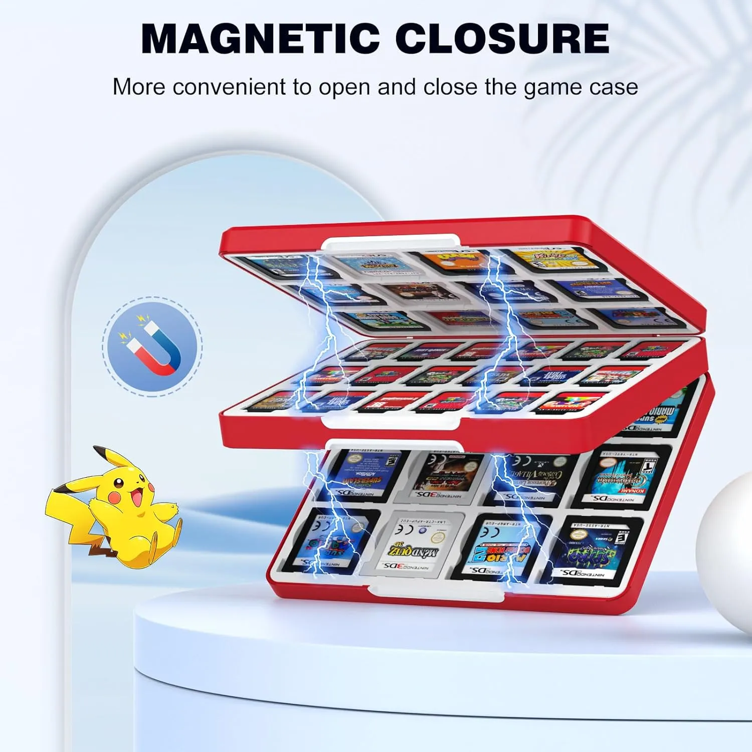 MoKo 60 Slots Switch Game Holder & 24 Slots for 3DS/3DSXL/DS/DSi Cards & 36 Slots for SD Cards w/ Magnetic Closure, Game Card Case for Nintendo Switch/Switch OLED/3DS/2DS, Portable 3DS Case, Red Ball