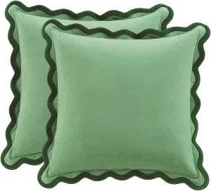 MONDAY MOOSE Decorative Throw Pillow Covers Cushion Cases, Set of 2 Soft Velvet Scalloped Wavy Edge Designs, Mix and Match for Home Decor, Pillow Inserts Not Included (Green/Light Green, 18x18 inch)