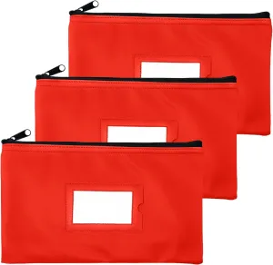 Money Bank Deposit Bag with Zipper | 11x6 inch | Red | Durable Leatherette Money Cash Coin Check Wallet Pouch for Men & Women with Framed ID Window and Blank Card (3)