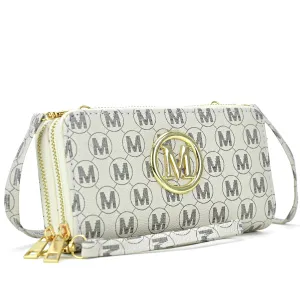 Monogram Imprint Double layer Zip Around Wallet with Wristlet Strap