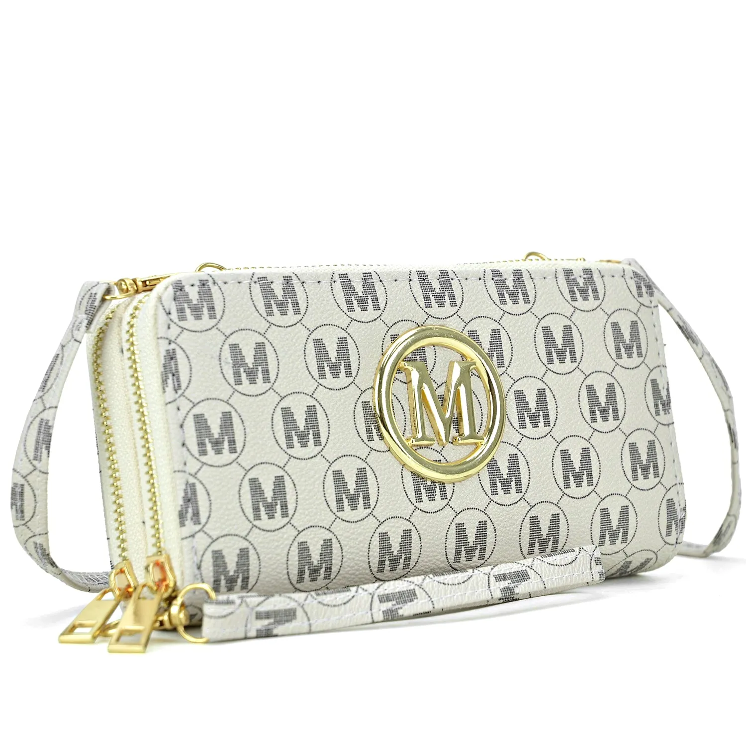 Monogram Imprint Double layer Zip Around Wallet with Wristlet Strap