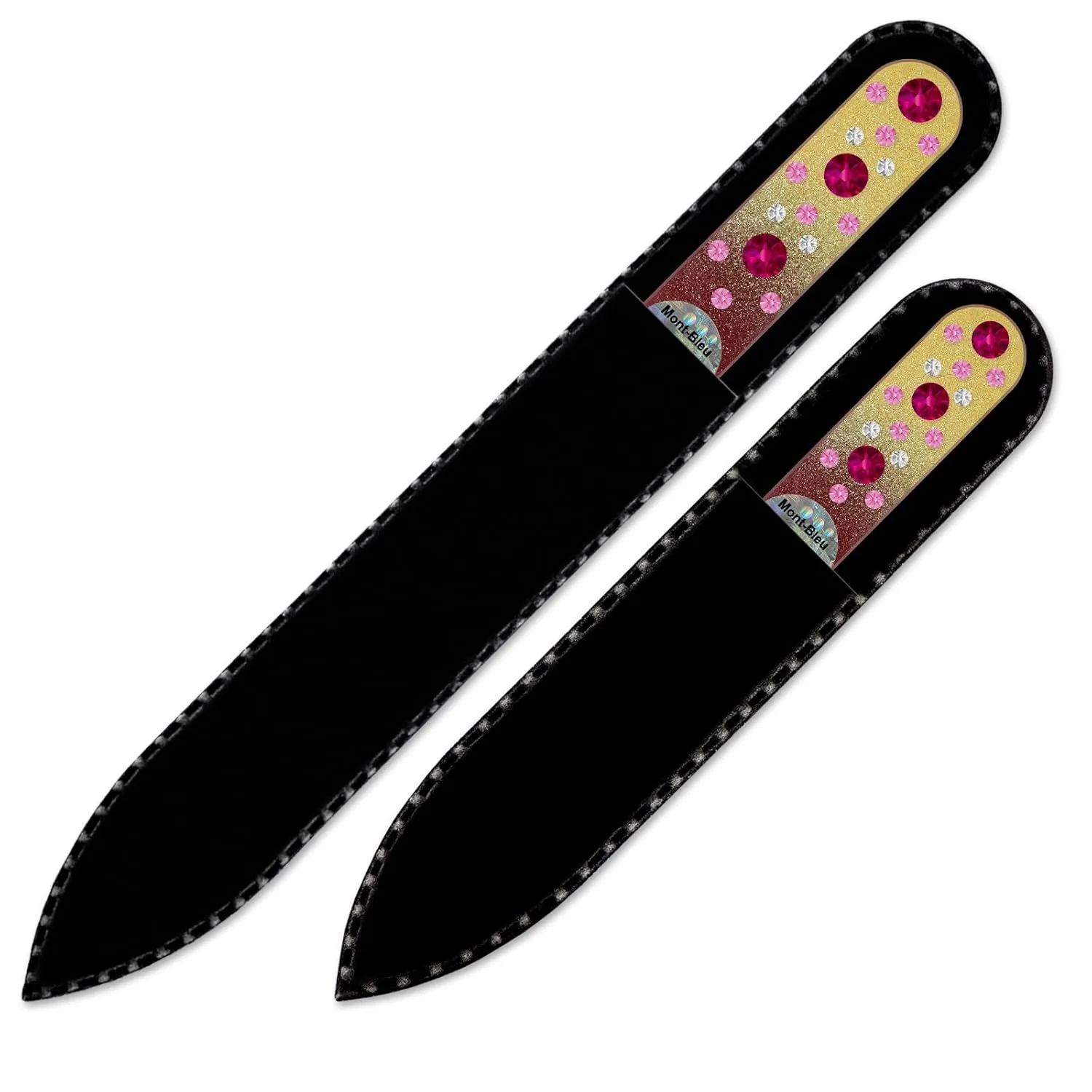 Mont Bleu Set of 2 Crystal Nail Files hand decorated with crystals from Swarovski® | Handbag & Universal Sizes, Hand Made, Czech Tempered Glass, Lifetime Guaranty