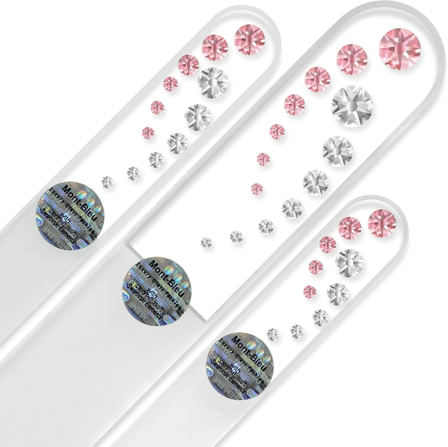 Mont Bleu Set of 3 Crystal Nail Files Hand Decorated with Crystals from Swarovski® | Hand Made, Czech Tempered Glass, Lifetime Guaranty