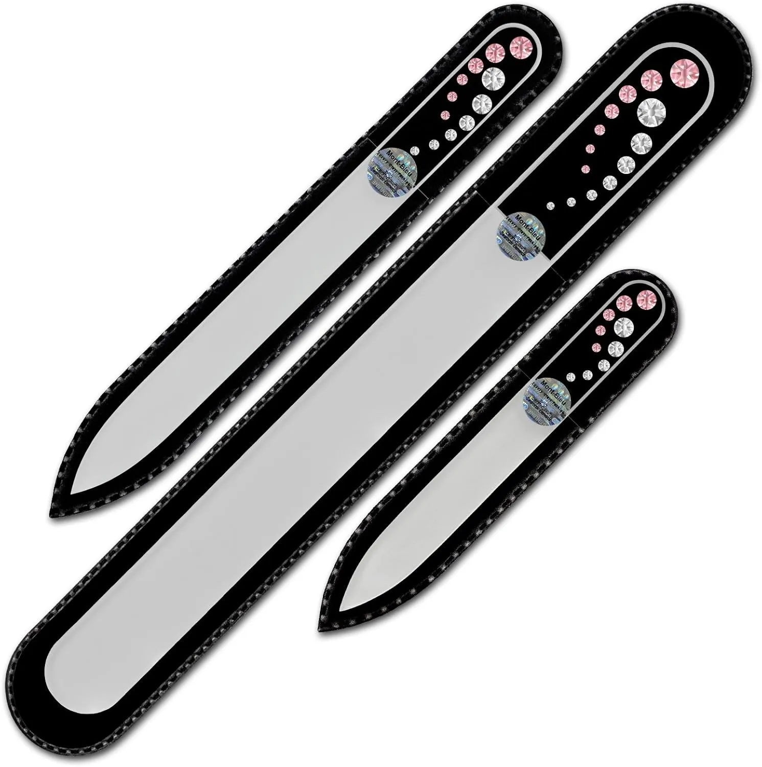 Mont Bleu Set of 3 Crystal Nail Files Hand Decorated with Crystals from Swarovski® | Hand Made, Czech Tempered Glass, Lifetime Guaranty