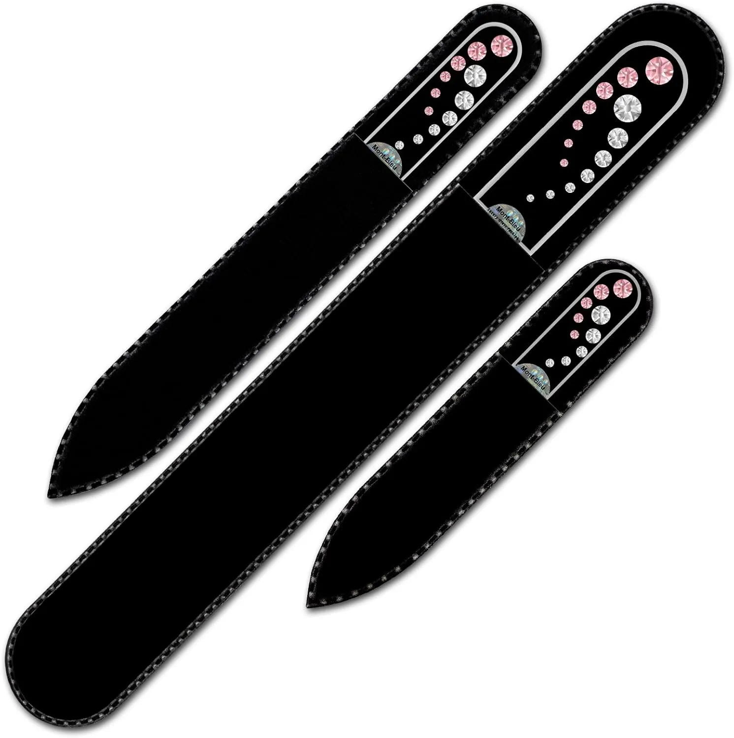 Mont Bleu Set of 3 Crystal Nail Files Hand Decorated with Crystals from Swarovski® | Hand Made, Czech Tempered Glass, Lifetime Guaranty