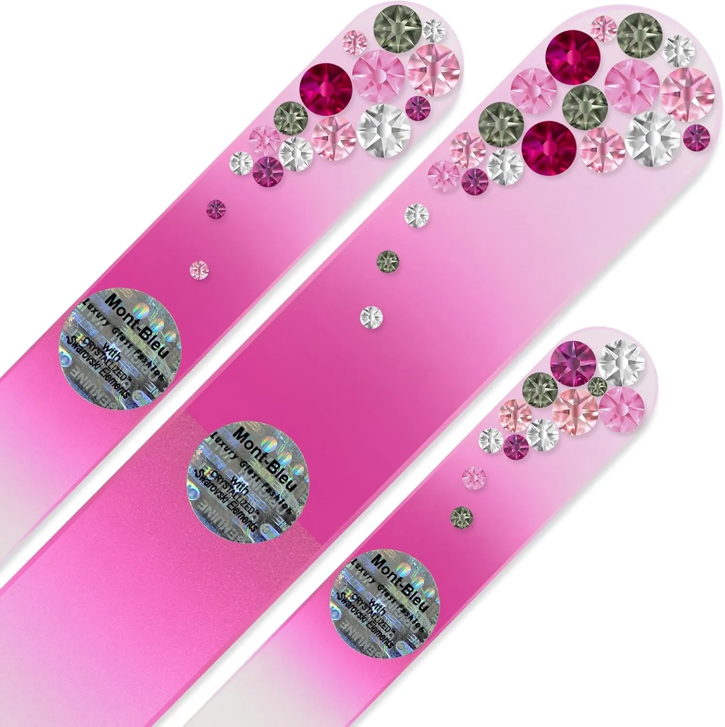 Mont Bleu Set of 3 Glass Nail Files hand decorated with crystals - Handmade gifts - Czech Tempered Glass - Excellent Nail Filing Tools - The Best Gifts - Crystal Nail File