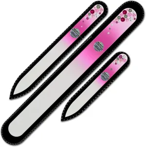 Mont Bleu Set of 3 Glass Nail Files hand decorated with crystals - Handmade gifts - Czech Tempered Glass - Excellent Nail Filing Tools - The Best Gifts - Crystal Nail File