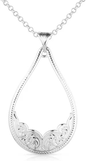 Montana Silversmiths Classic Allure Bright Cut Engraved Teardrop Shaped Pendant 28 Inch Necklace