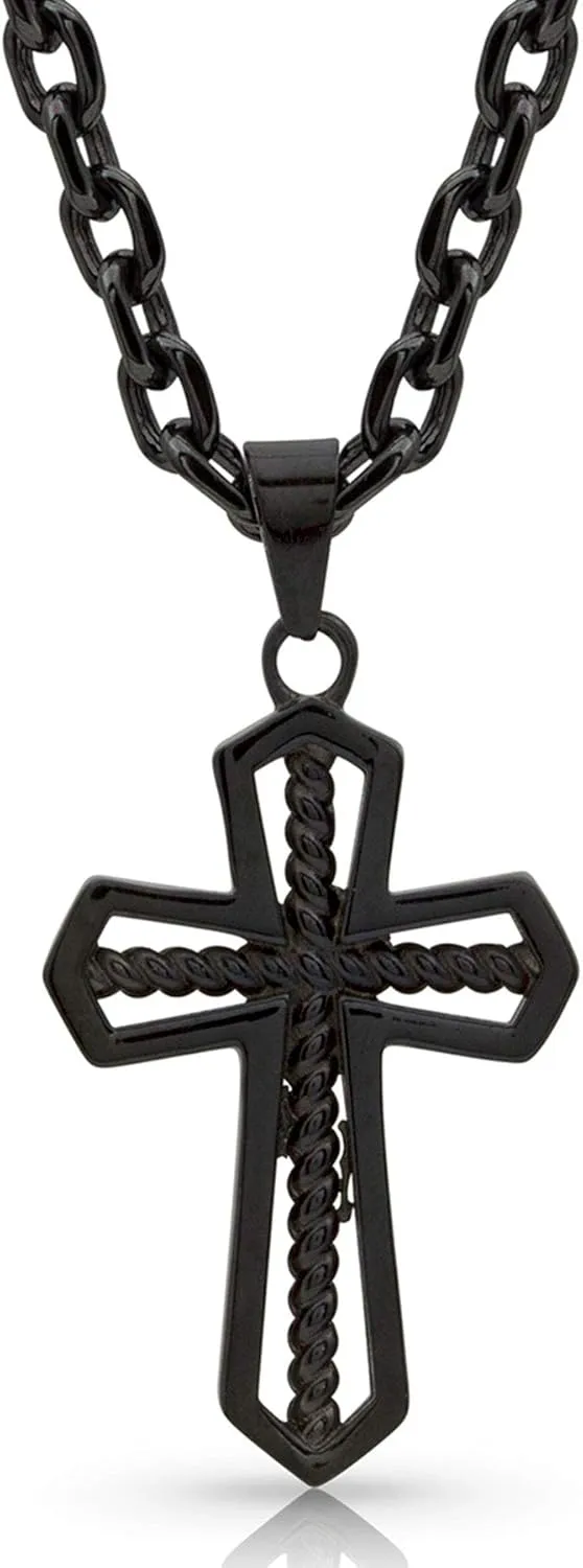 Montana Silversmiths Mens Throught the Darkest Night Christian Cross Pendant Necklace