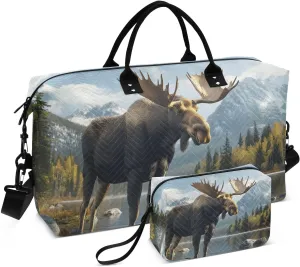Moose Lake Landscape Duffel Bag for Traveling, Travel Bag Gym Bag, with Multiple Interior Pockets Shoulder Weekender Bag for Women Men with Toiletry Bag 20.5L x 1.9W x 13.8H